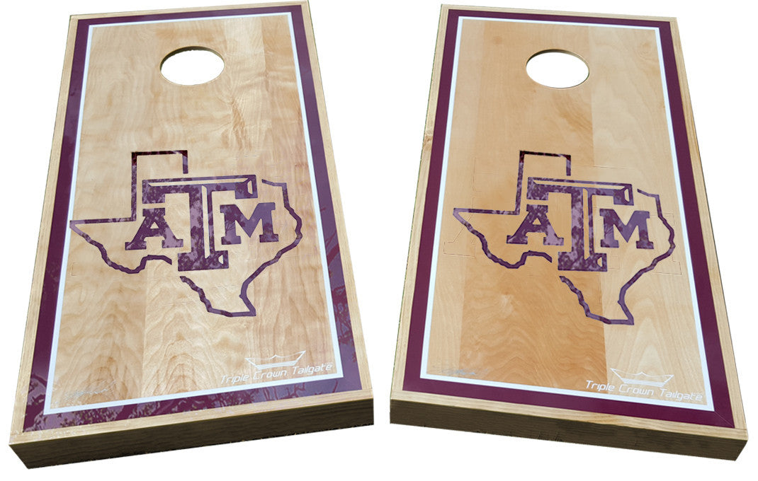 Texas A&M Logo Cornhole with Texas Outline